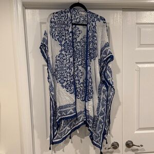 Elegant Blue and White swim cover up one size